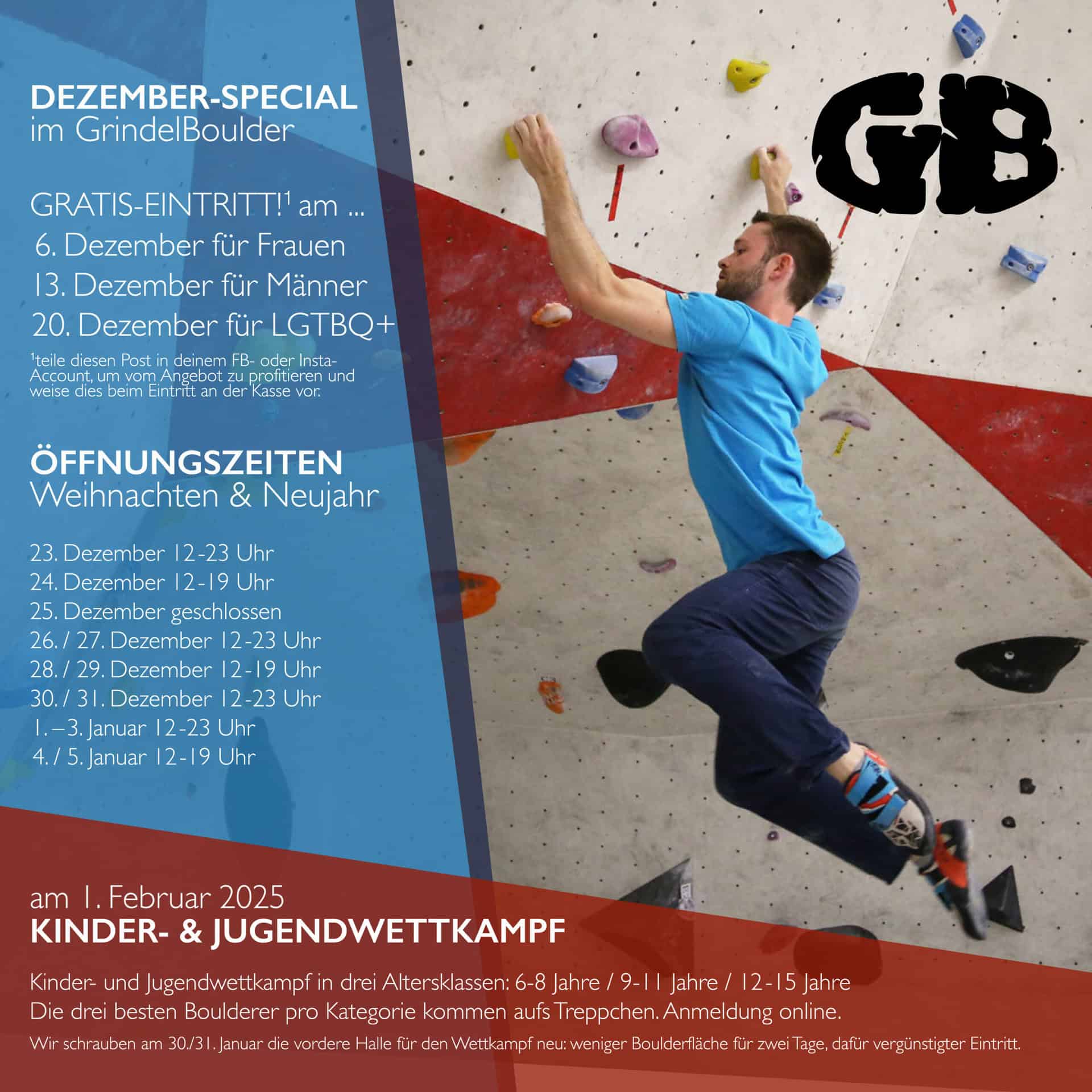 Ein Fels und Bäume stehen in der Boulderhalle