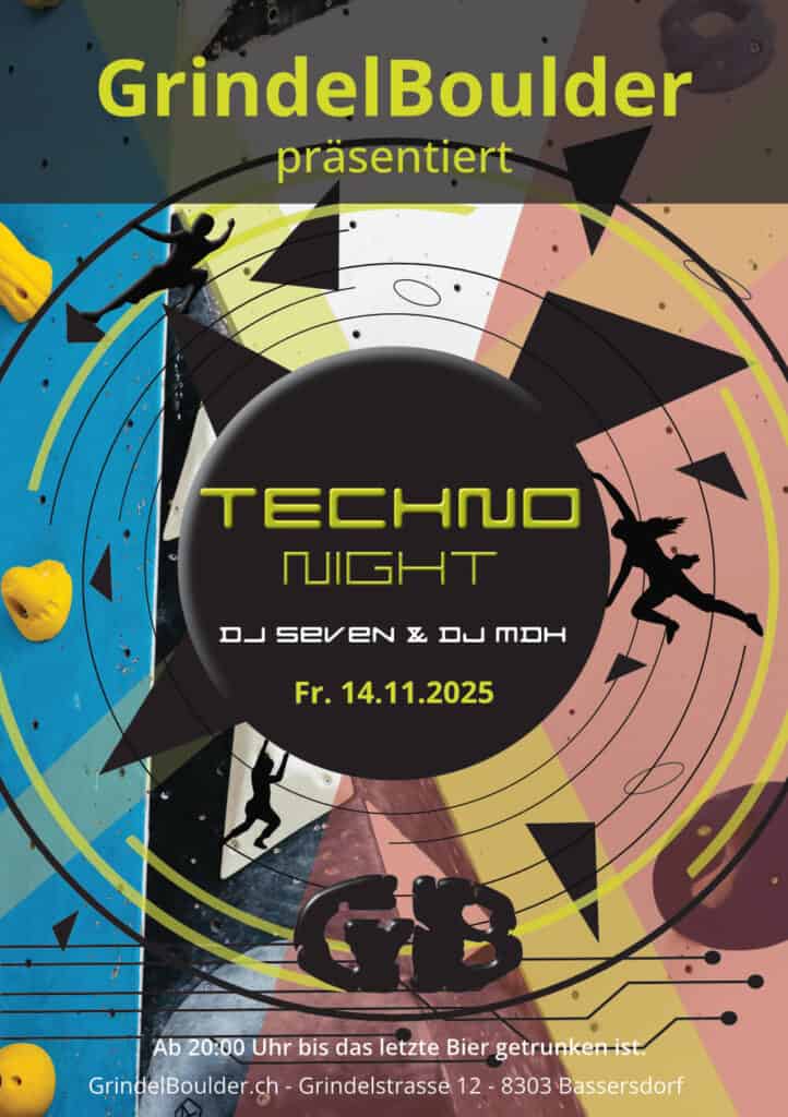 Flyer für die Party in der Kletterhalle vom GrindelBoulder